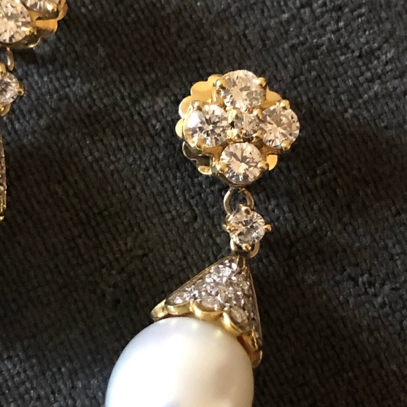 18kt pearl and diamond earrings - Picture 2 of 5
